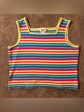 Y2K Talbots Rainbow Stripe Tank with Yellow Trim